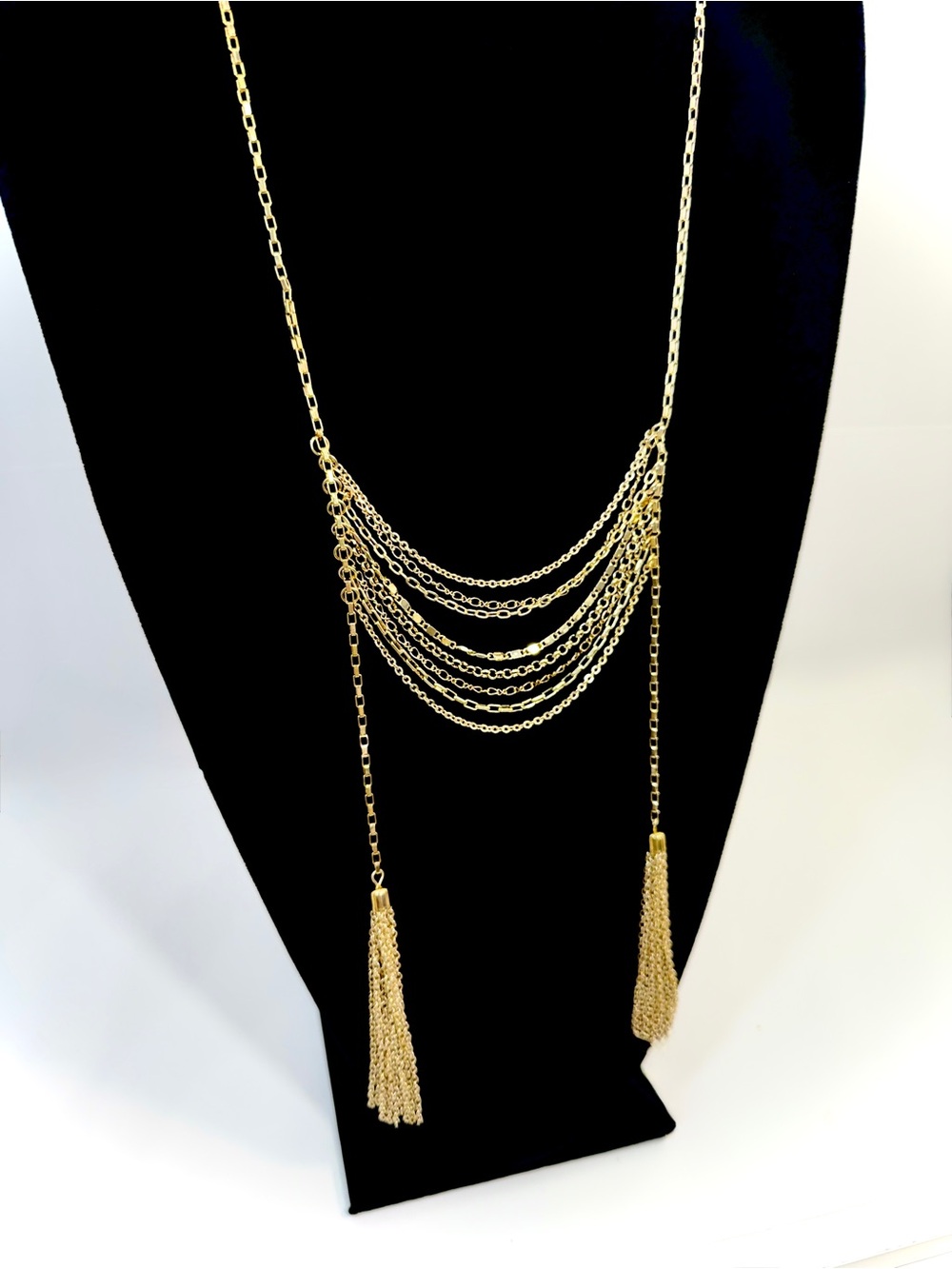 FREE PEOPLE Gold Tiered Chain Tassel Statement Necklace NEW - Picture 3 of 7